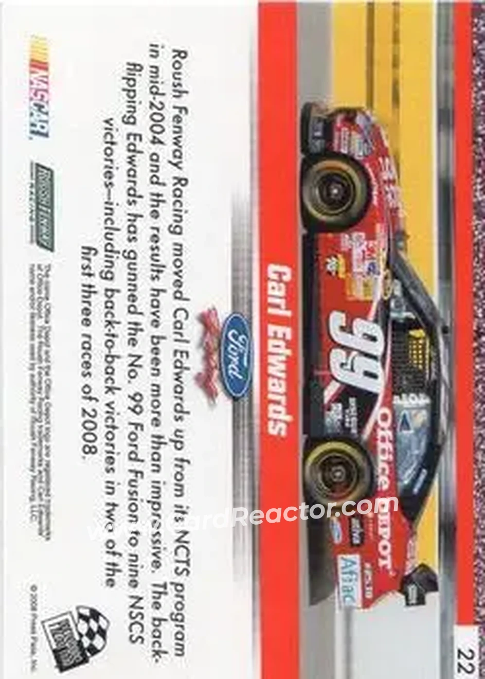 2008 Press Pass Speedway #22 - Carl Edwards - Roush Fenway Racing - Back