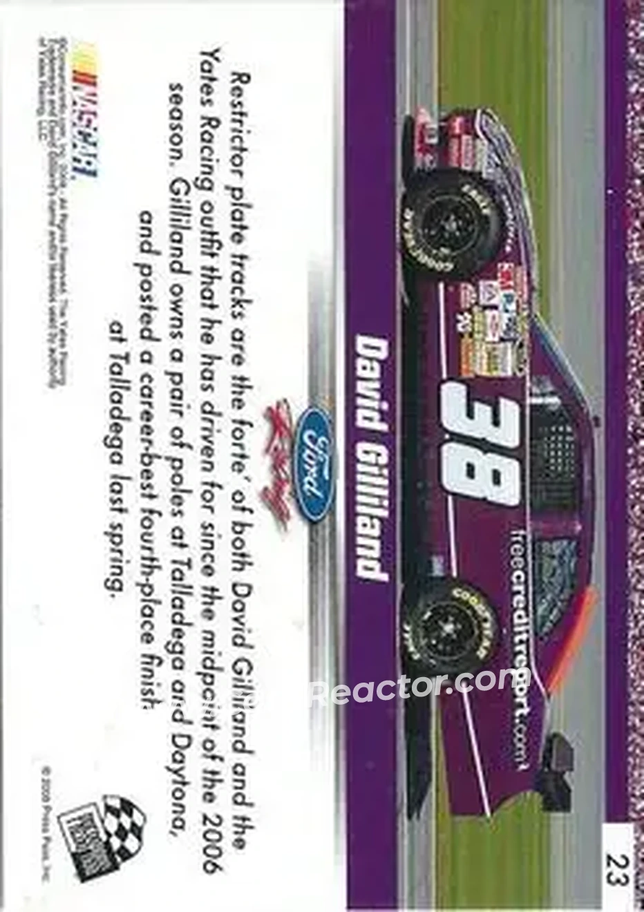2008 Press Pass Speedway #23 - David Gilliland - Yates Racing - Back