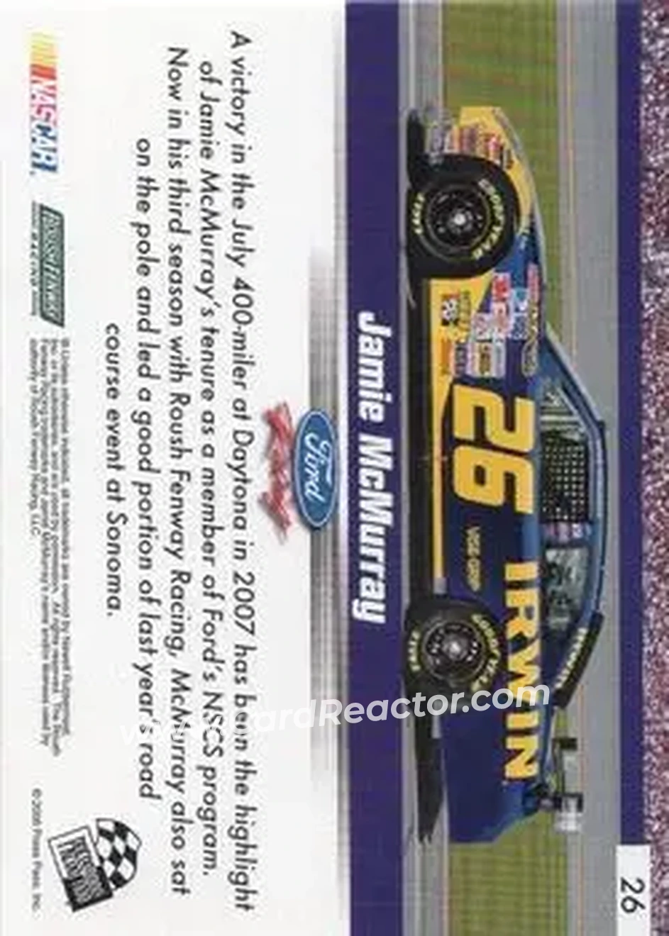 2008 Press Pass Speedway #26 - Jamie McMurray - Roush Fenway Racing - Back