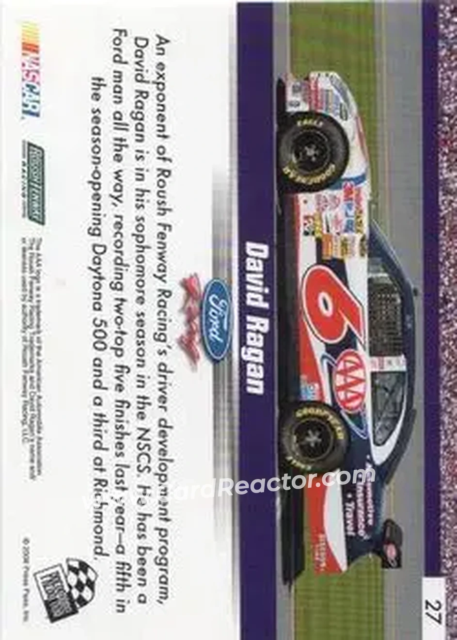 2008 Press Pass Speedway #27 - David Ragan - Roush Fenway Racing - Back