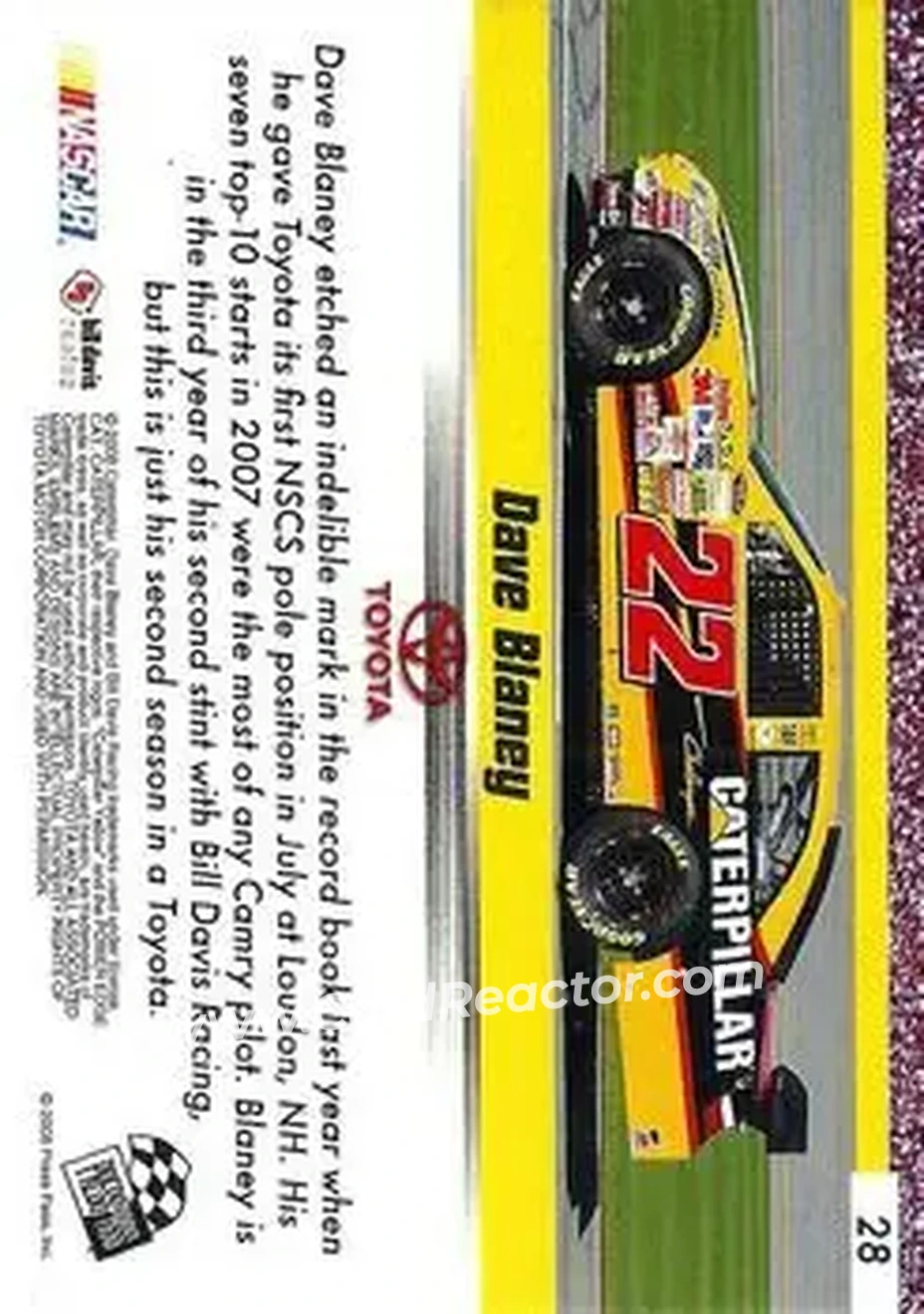2008 Press Pass Speedway #28 - Dave Blaney - Bill Davis Racing - Back