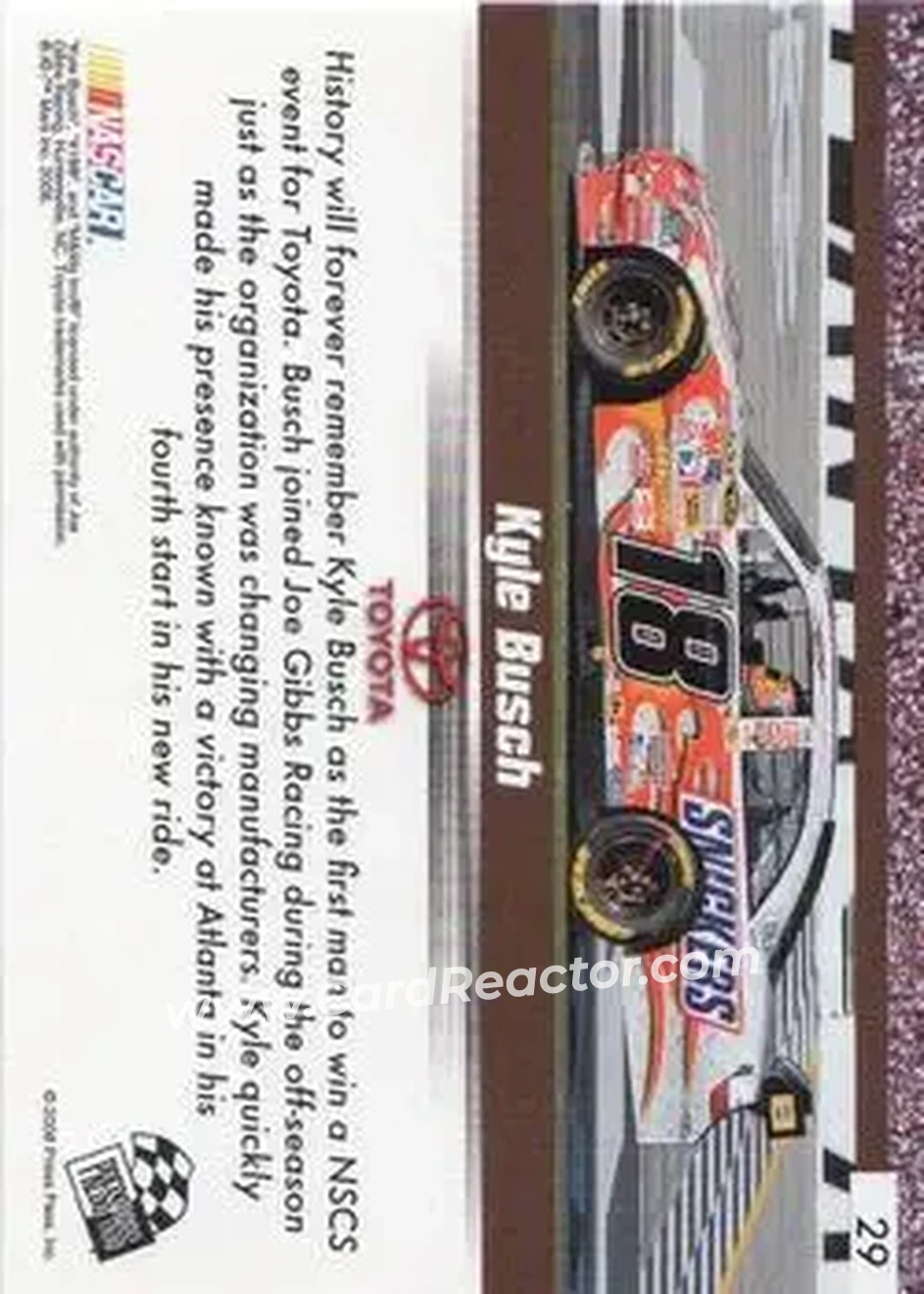 2008 Press Pass Speedway #29 - Kyle Busch - Joe Gibbs Racing - Back