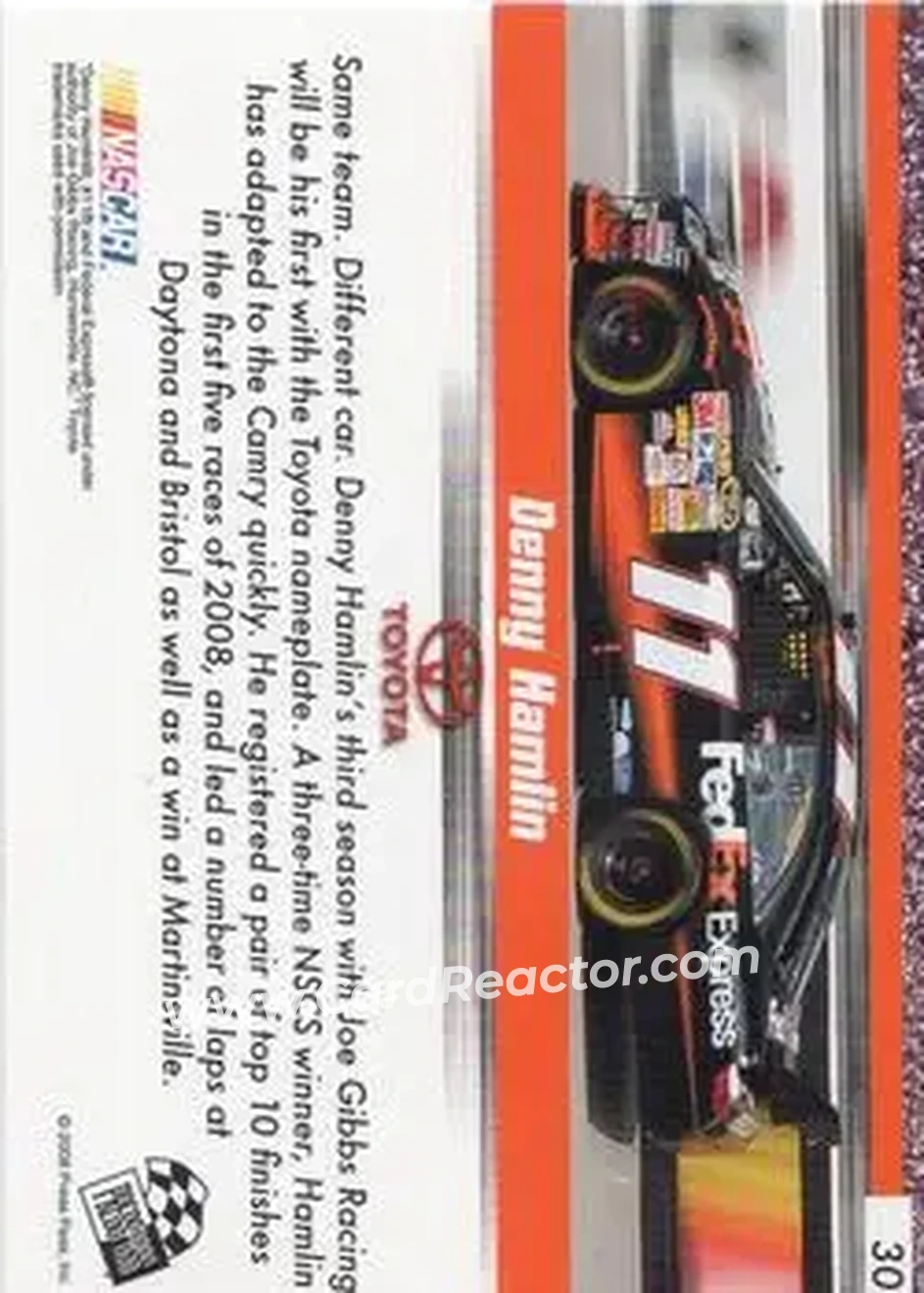 2008 Press Pass Speedway #30 - Denny Hamlin - Joe Gibbs Racing - Back