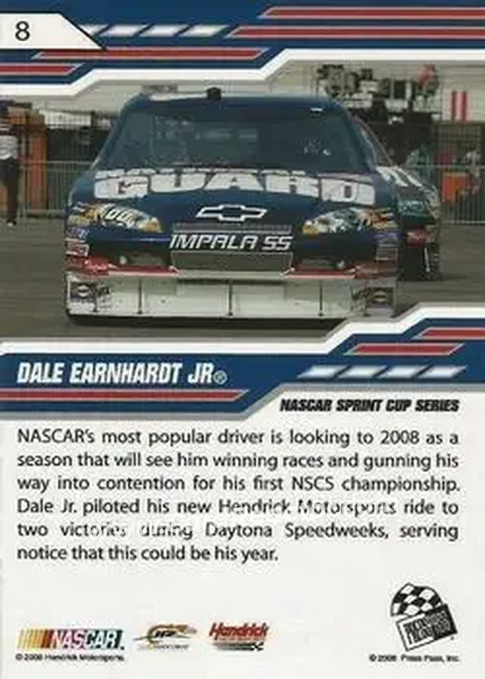 2008 Press Pass Stealth #8 - Dale Earnhardt Jr - Hendrick Motorsports - Back