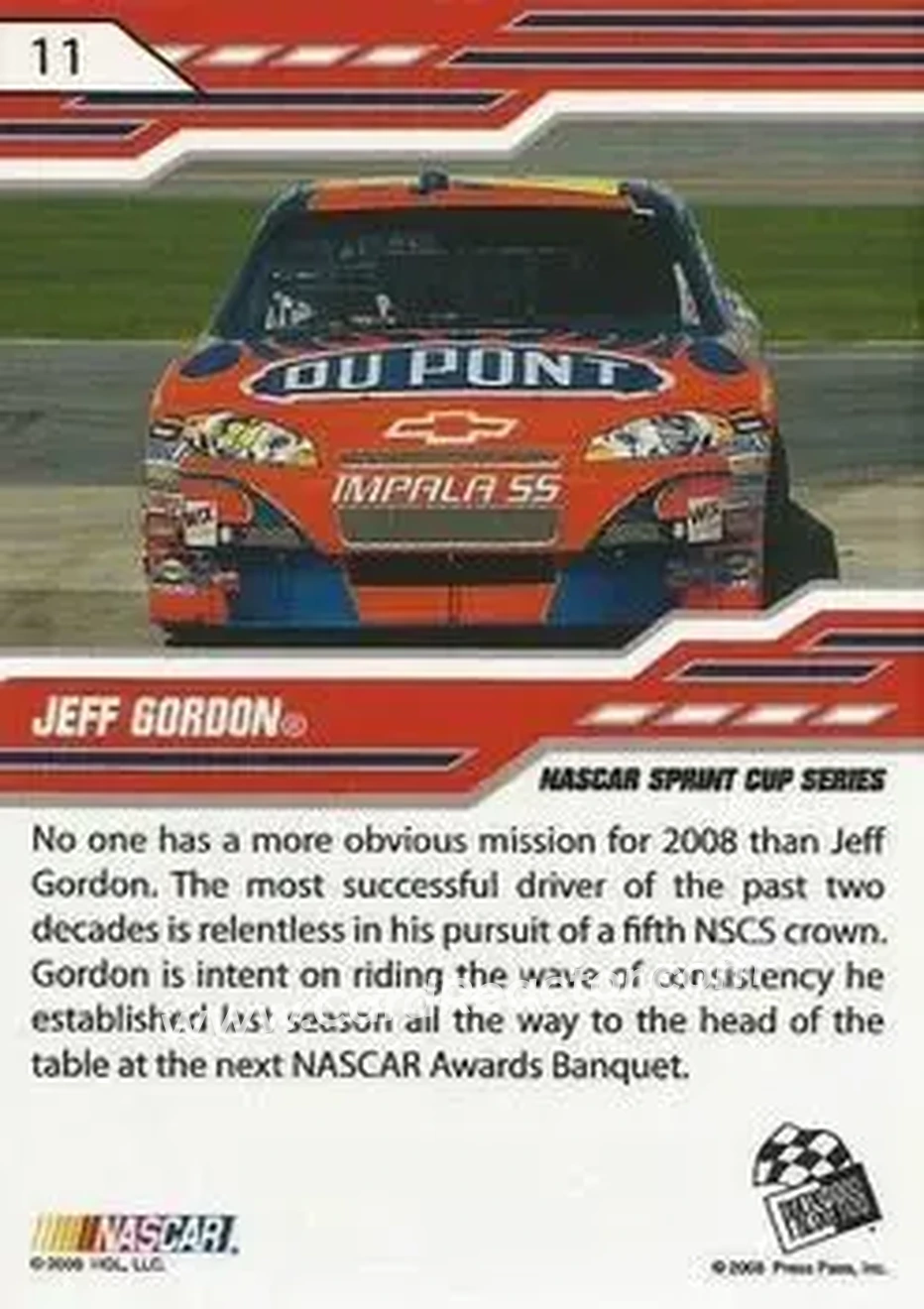 2008 Press Pass Stealth #11b - Jeff Gordon - Hendrick Motorsports - Back