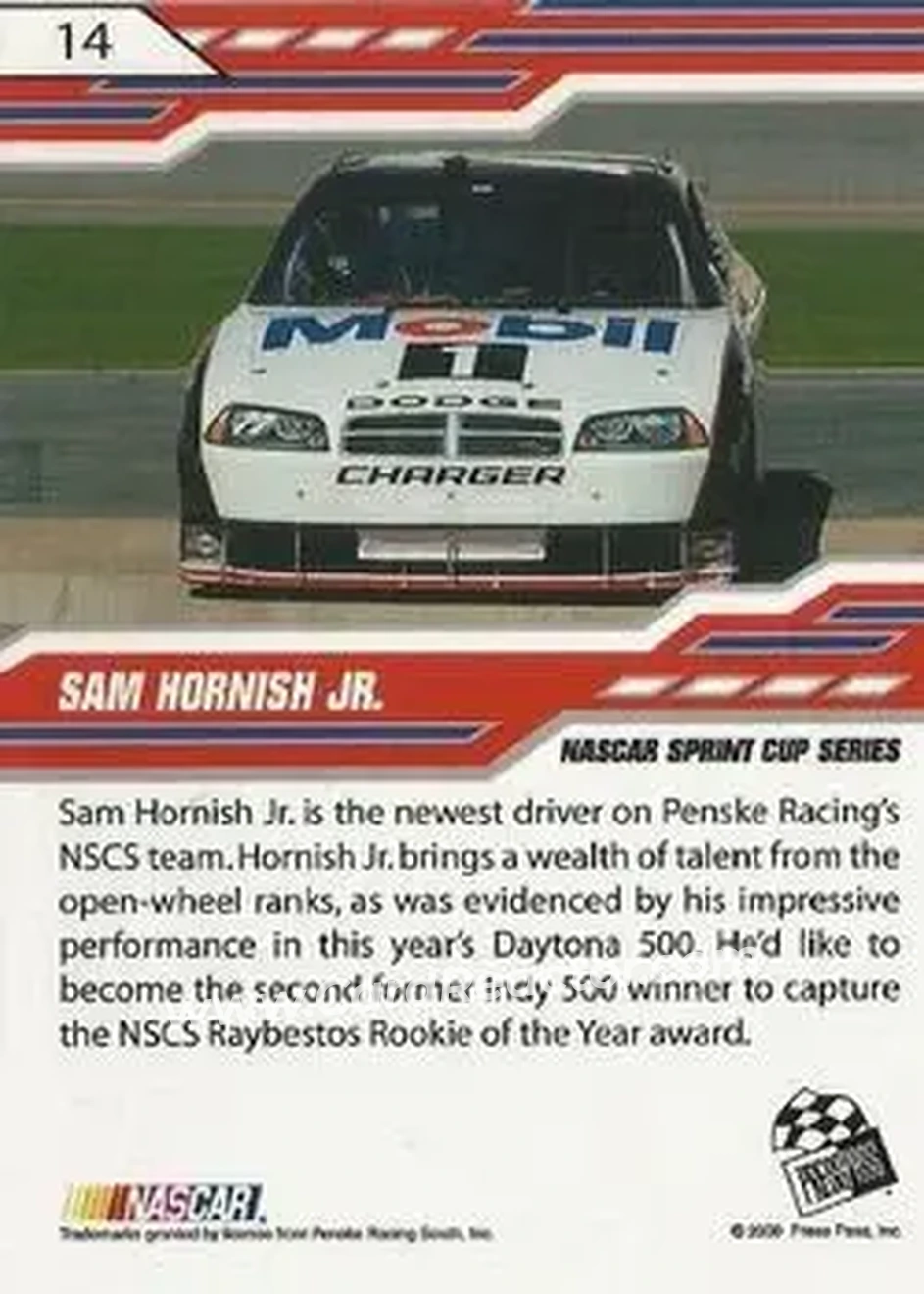 2008 Press Pass Stealth #14 - Sam Hornish Jr. - Penske Racing South - Back