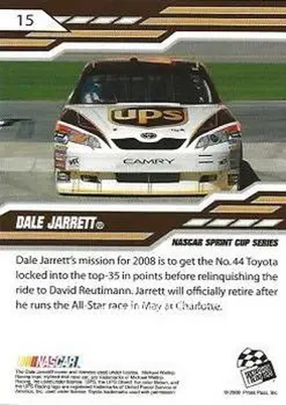 2008 Press Pass Stealth #15 - Dale Jarrett - Michael Waltrip Racing - Back