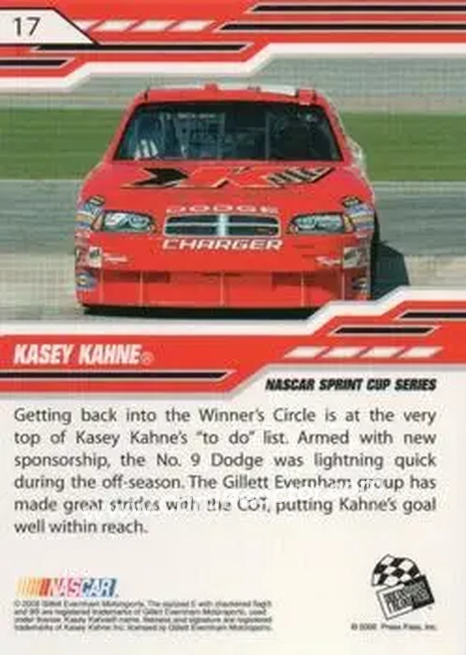 2008 Press Pass Stealth #17a - Kasey Kahne - Gillett Evernham Motorsports - Back