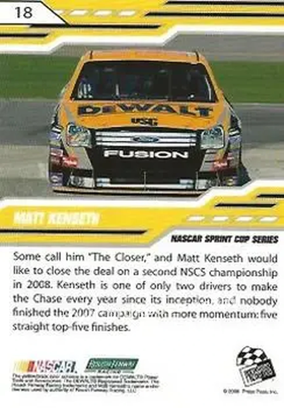 2008 Press Pass Stealth #18 - Matt Kenseth - Roush Fenway Racing - Back