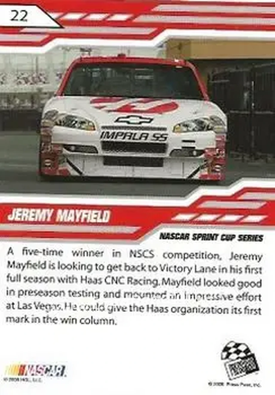 2008 Press Pass Stealth #22 - Jeremy Mayfield - Haas CNC Racing - Back
