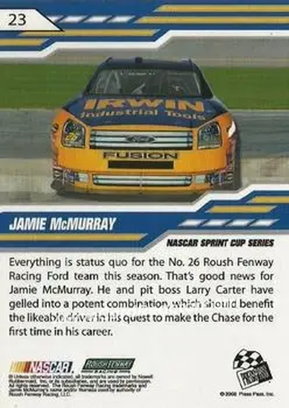 2008 Press Pass Stealth #23 - Jamie McMurray - Roush Fenway Racing - Back