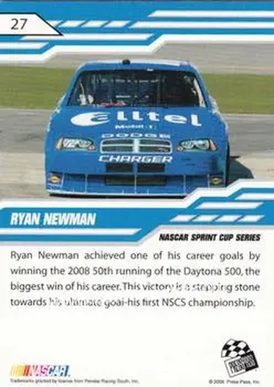2008 Press Pass Stealth #27 - Ryan Newman - Penske Racing South - Back