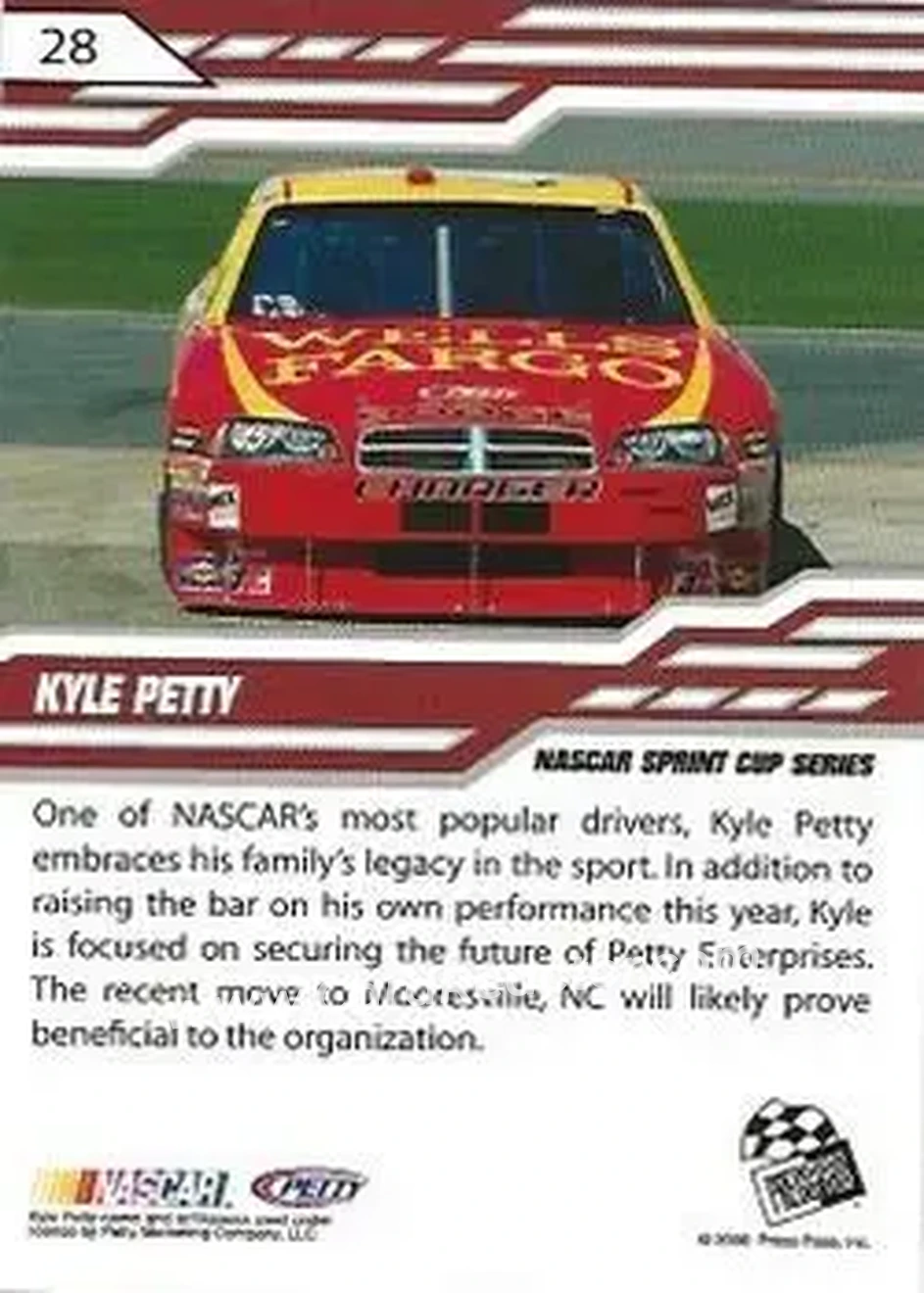 2008 Press Pass Stealth #28 - Kyle Petty - Petty Enterprises - Back