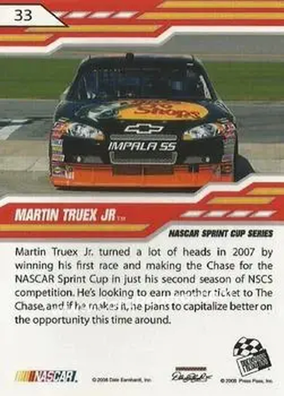 2008 Press Pass Stealth #33 - Martin Truex Jr. - Dale Earnhardt Inc. - Back
