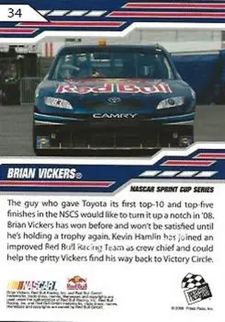 2008 Press Pass Stealth #34 - Brian Vickers - Red Bull Racing Team - Back