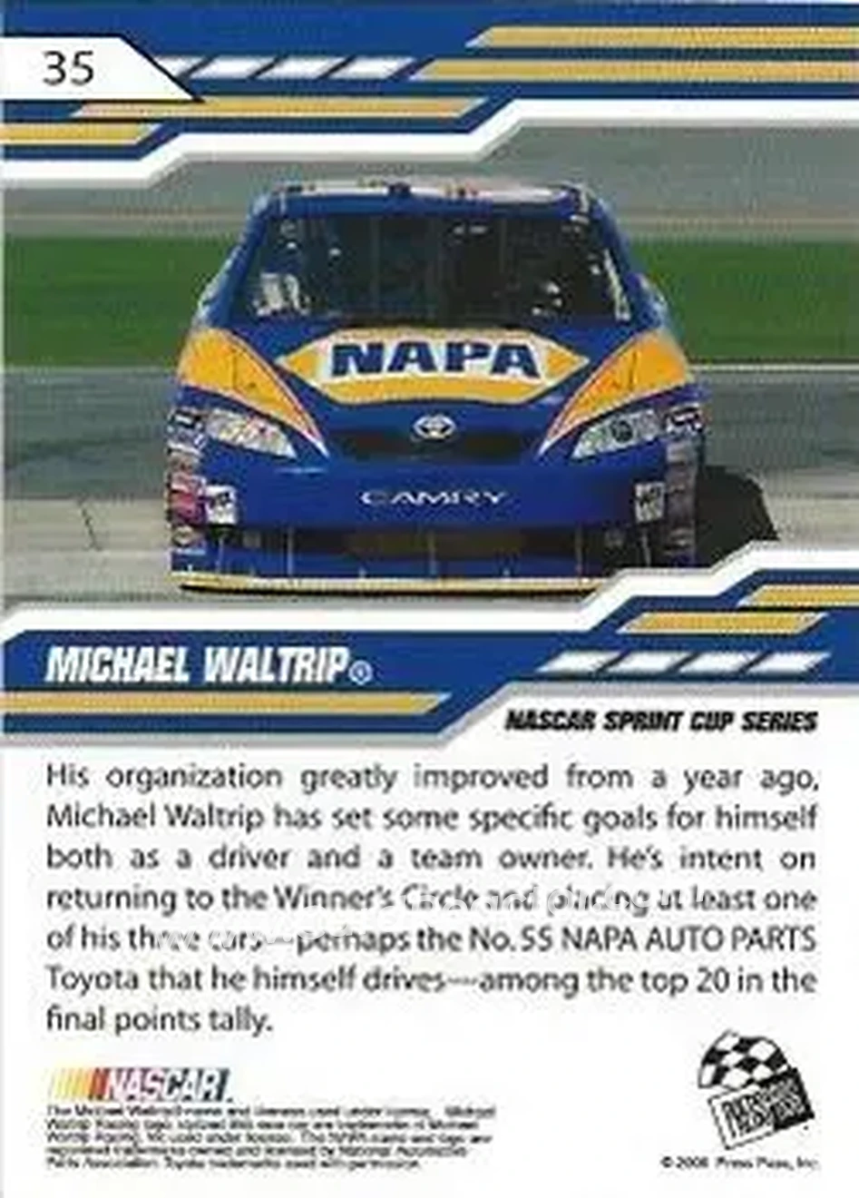 2008 Press Pass Stealth #35 - Michael Waltrip - Michael Waltrip Racing - Back