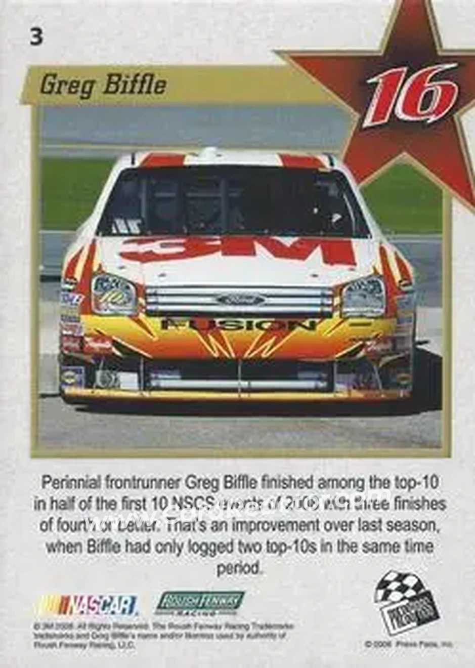 2008 Press Pass VIP #3 - Greg Biffle - Roush Fenway Racing - Back