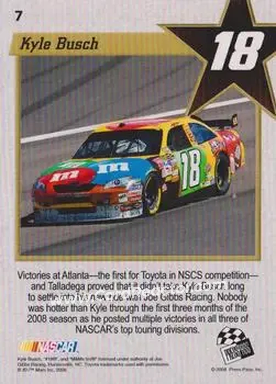 2008 Press Pass VIP #7 - Kyle Busch - Joe Gibbs Racing - Back