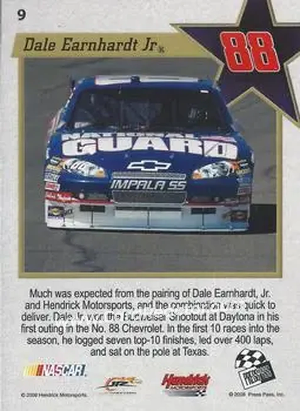 2008 Press Pass VIP #9 - Dale Earnhardt Jr - Hendrick Motorsports - Back