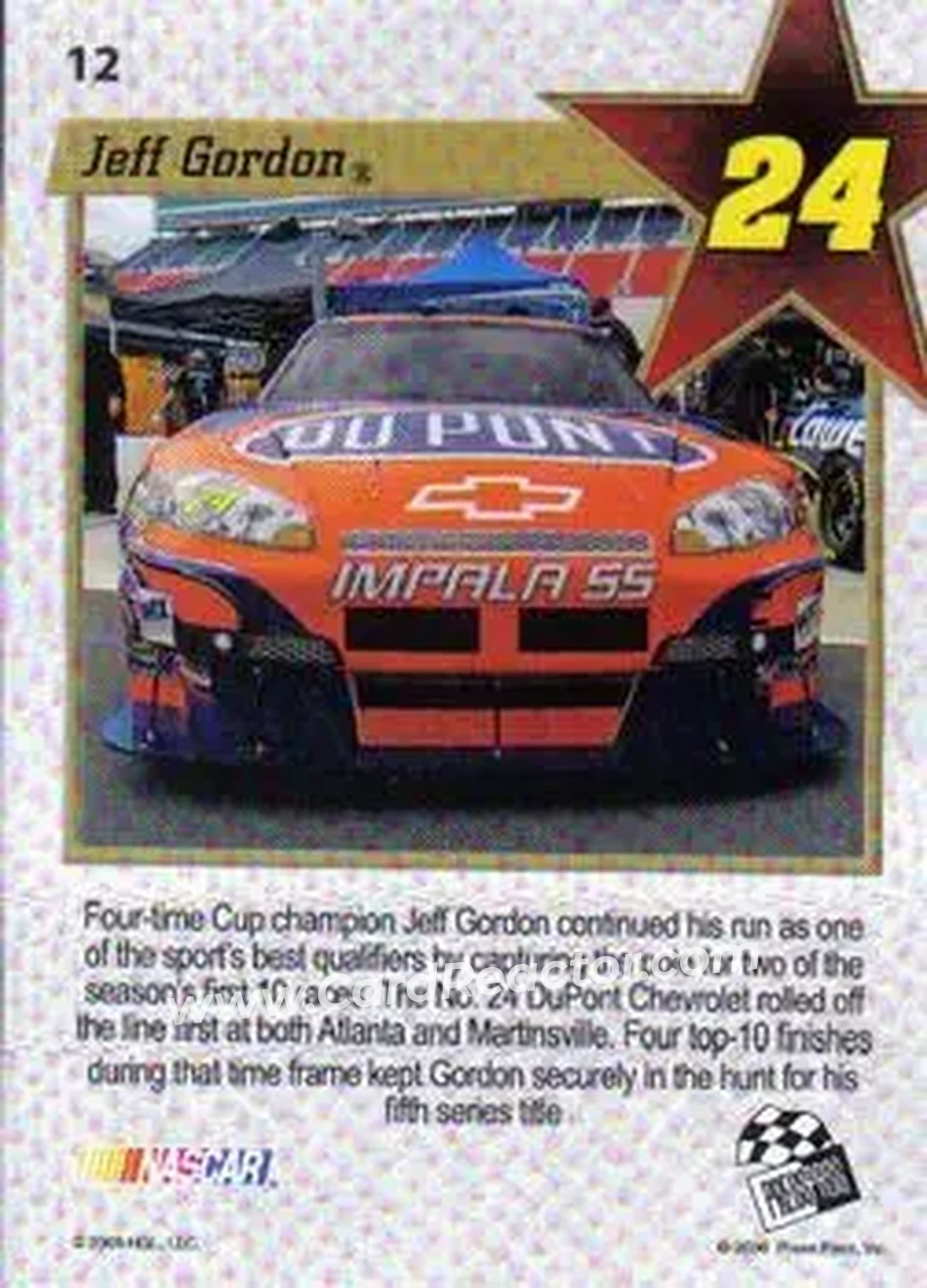 2008 Press Pass VIP #12 - Jeff Gordon - Hendrick Motorsports - Back