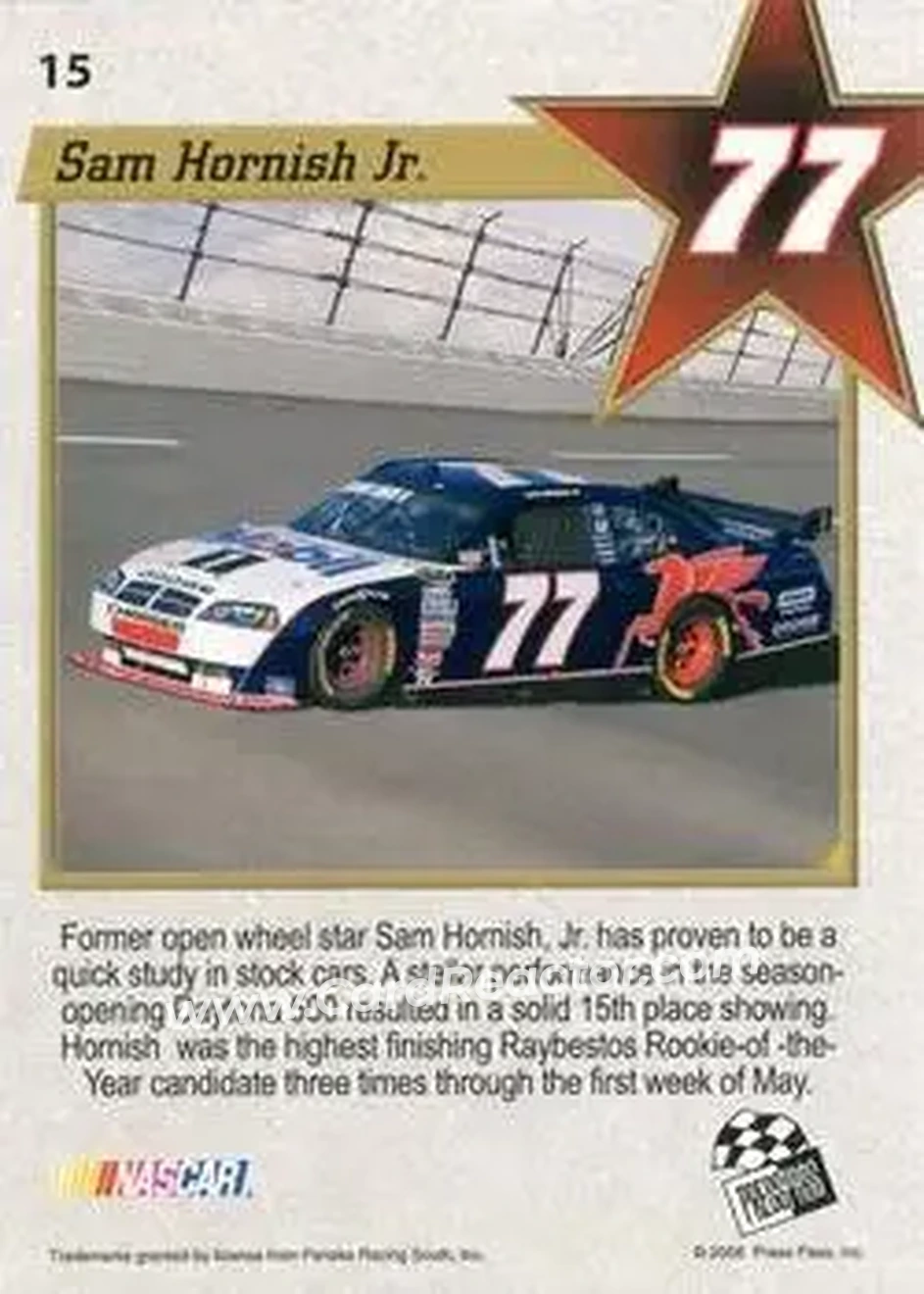 2008 Press Pass VIP #15 - Sam Hornish Jr. - Penske Racing South - Back