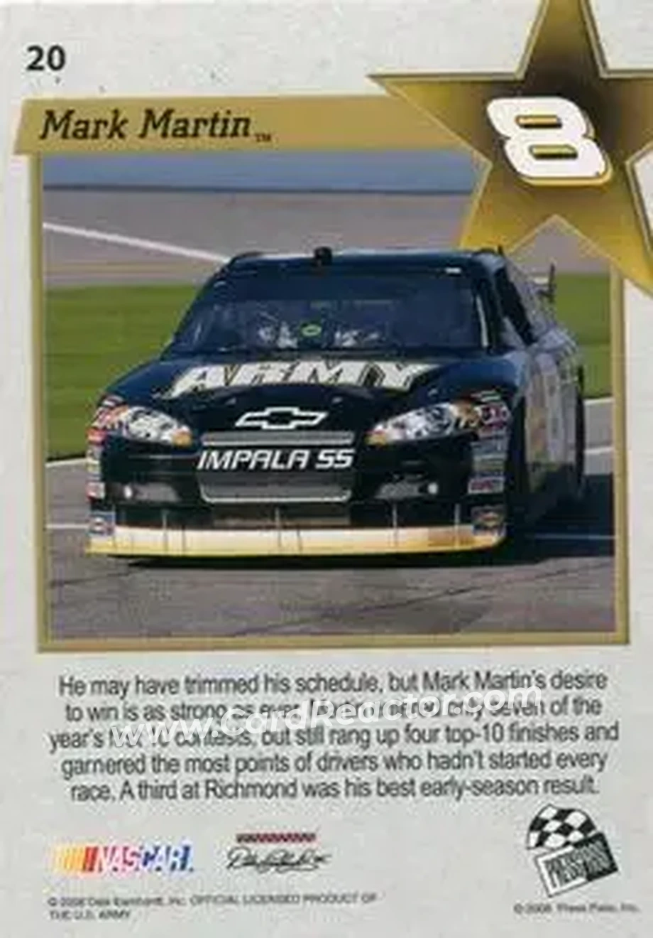 2008 Press Pass VIP #20 - Mark Martin - Dale Earnhardt Inc. - Back