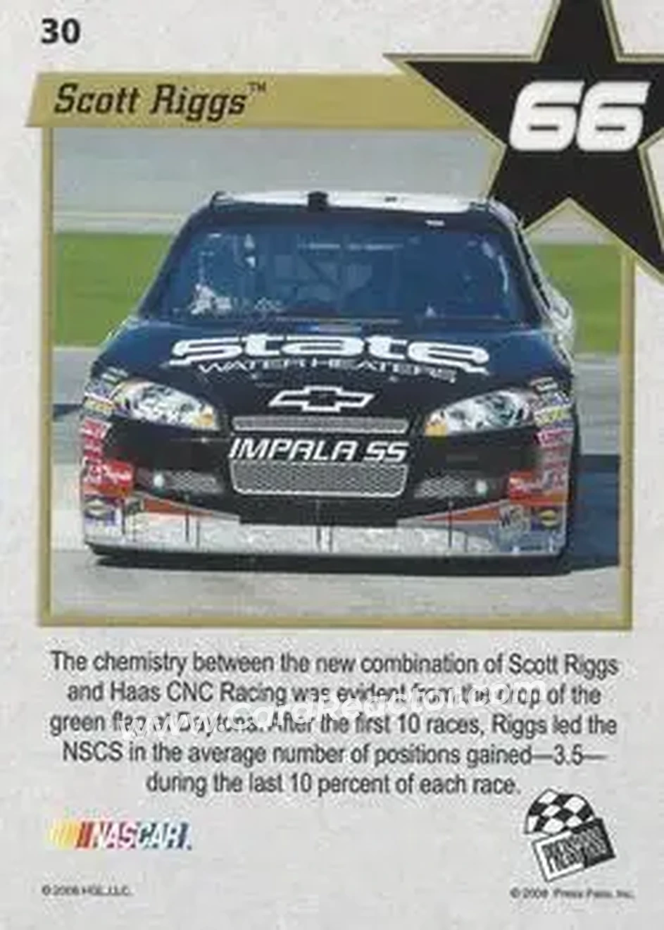 2008 Press Pass VIP #30 - Scott Riggs - Haas CNC Racing - Back