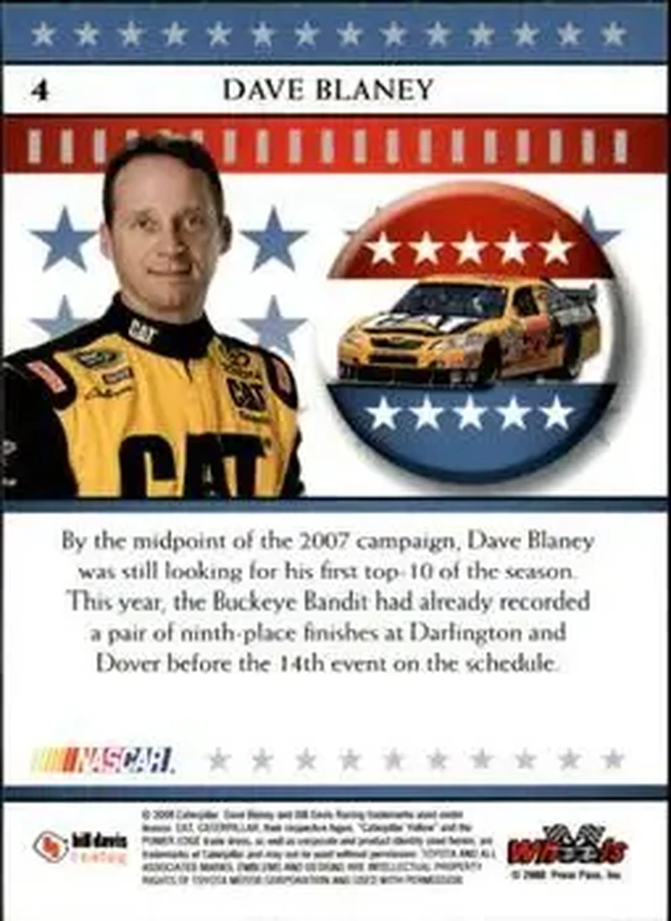 2008 Wheels American Thunder #4 - Dave Blaney - Bill Davis Racing - Back
