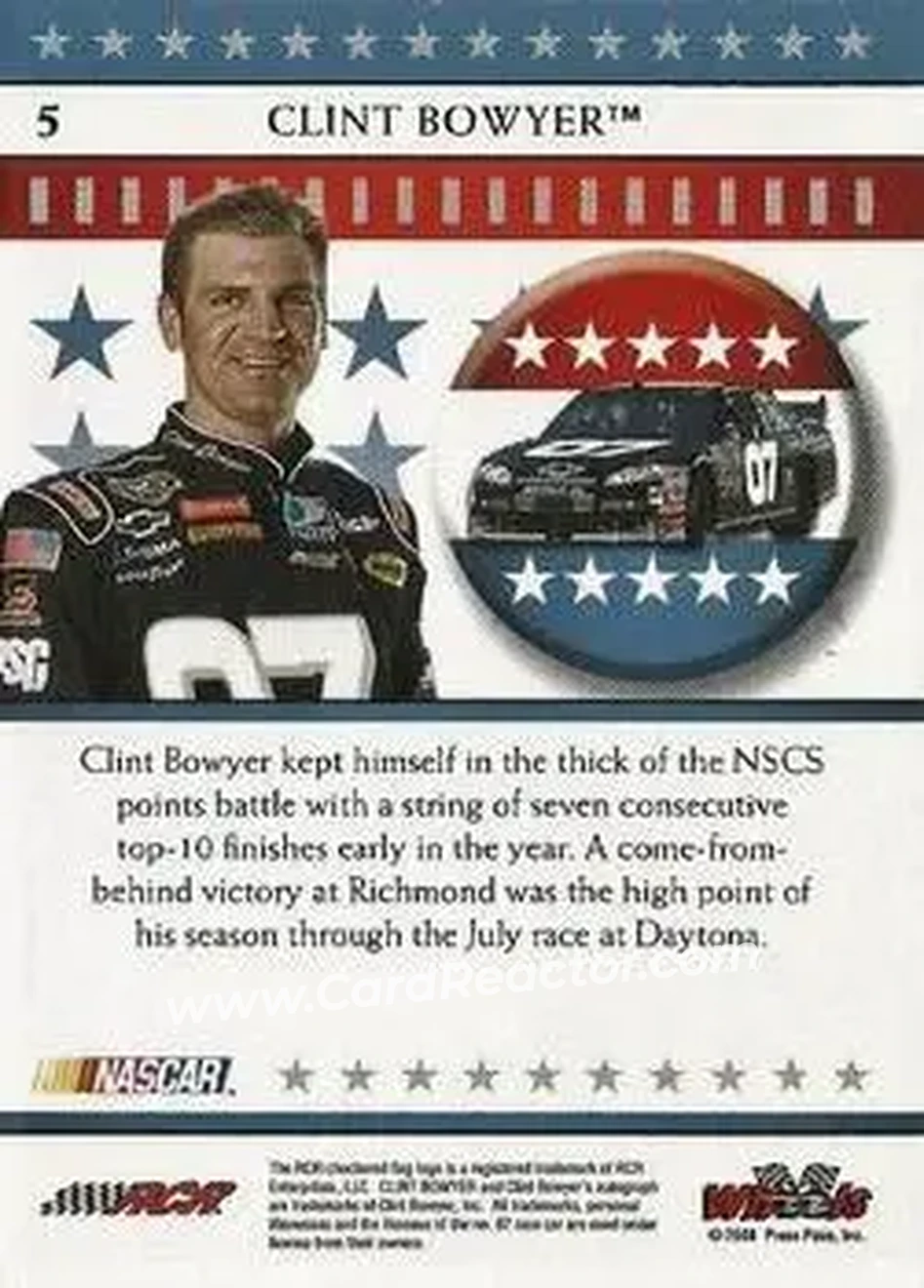 2008 Wheels American Thunder #5 - Clint Bowyer - Richard Childress Racing - Back