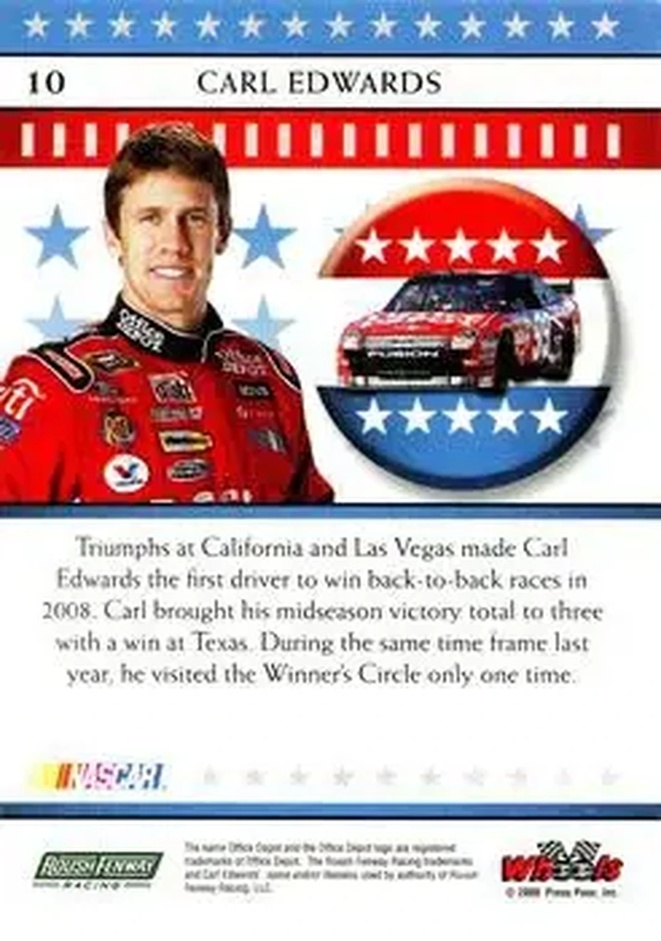 2008 Wheels American Thunder #10 - Carl Edwards - Roush Fenway Racing - Back