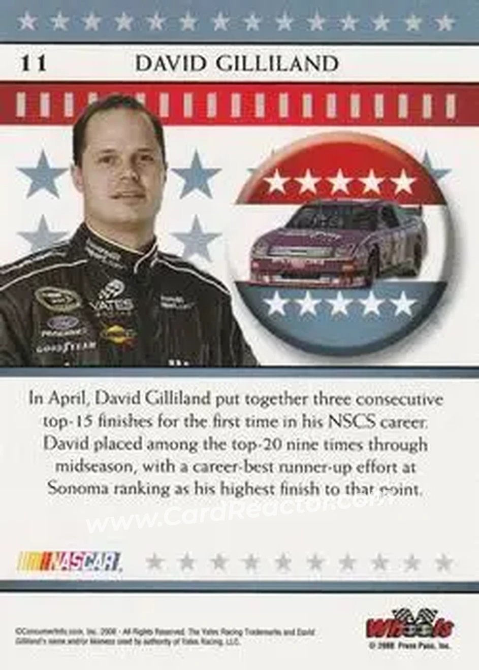 2008 Wheels American Thunder #11 - David Gilliland - Yates Racing - Back