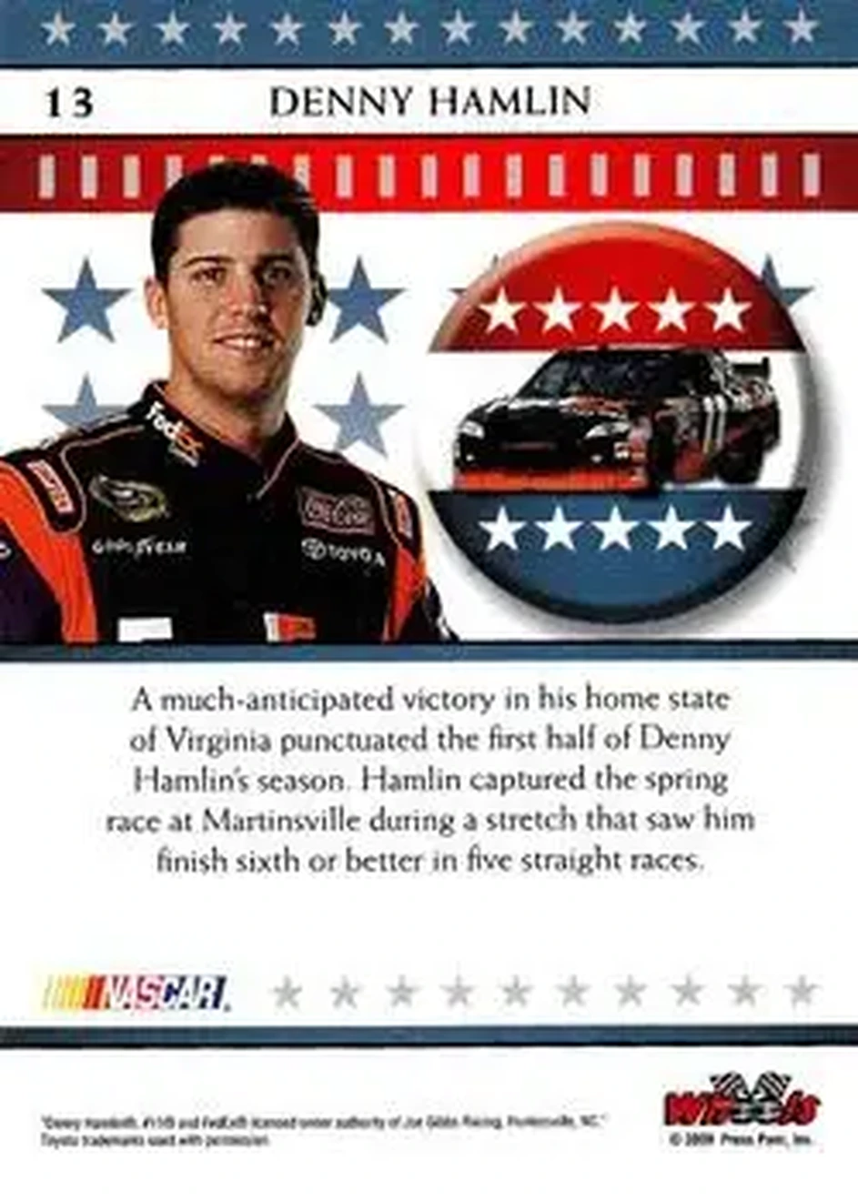 2008 Wheels American Thunder #13 - Denny Hamlin - Joe Gibbs Racing - Back