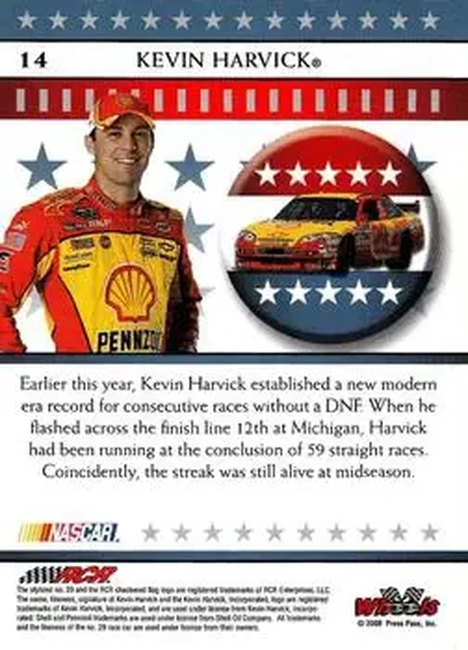 2008 Wheels American Thunder #14 - Kevin Harvick - Richard Childress Racing - Back