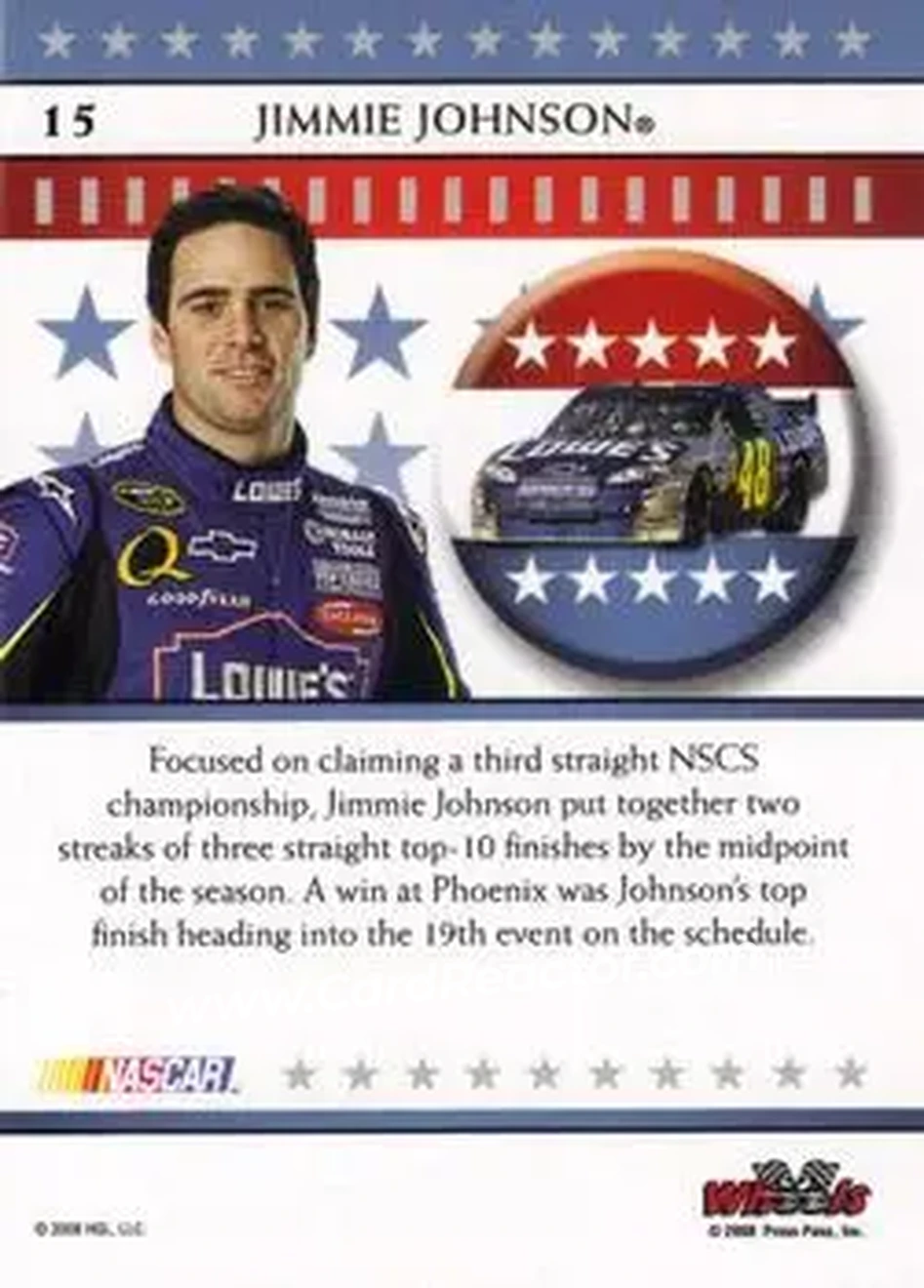 2008 Wheels American Thunder #15 - Jimmie Johnson - Hendrick Motorsports - Back