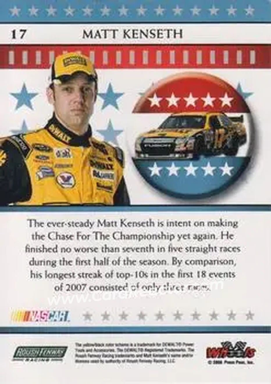 2008 Wheels American Thunder #17 - Matt Kenseth - Roush Fenway Racing - Back