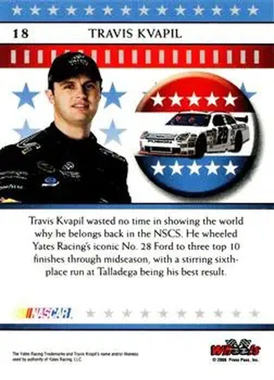 2008 Wheels American Thunder #18 - Travis Kvapil - Yates Racing - Back