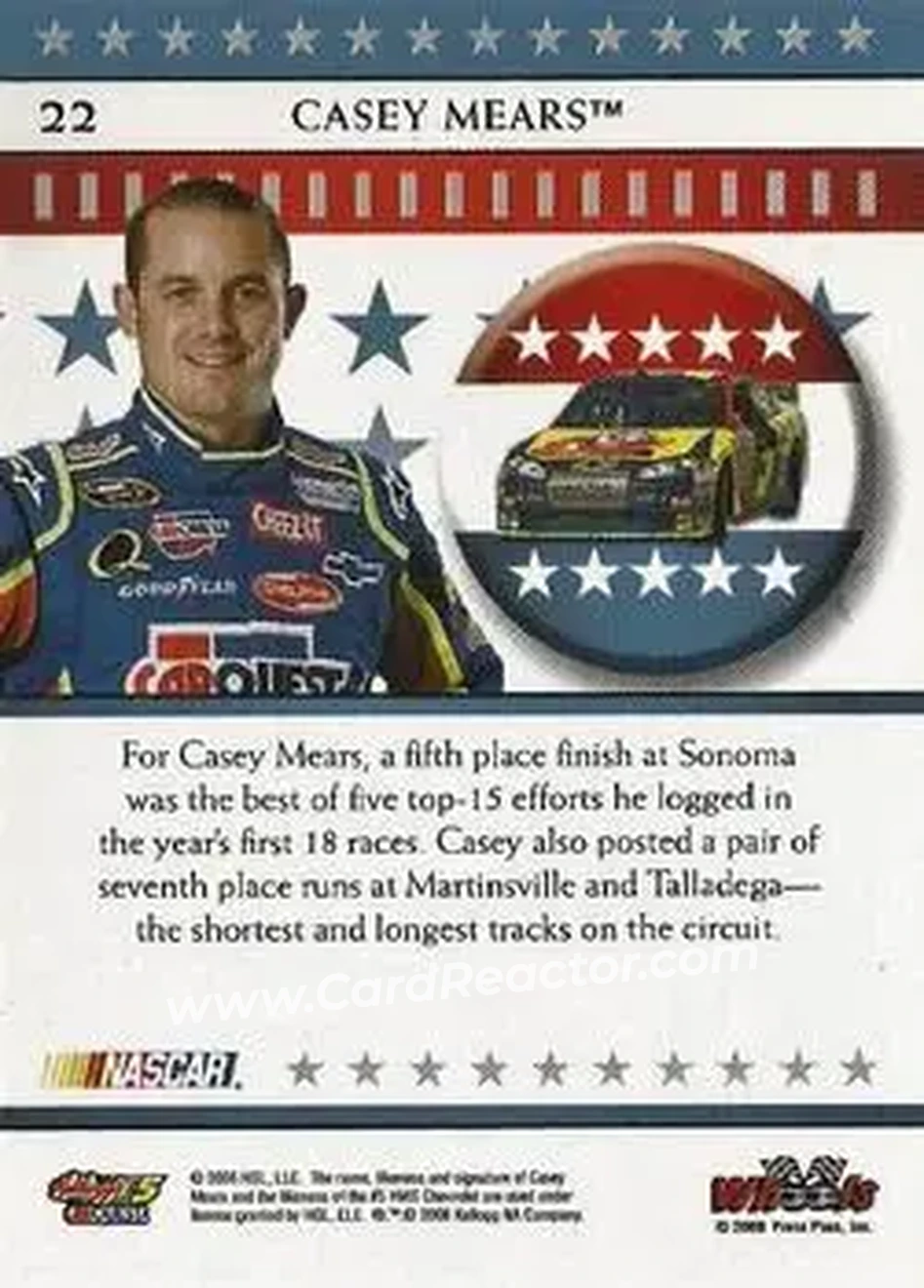2008 Wheels American Thunder #22 - Casey Mears - Hendrick Motorsports - Back