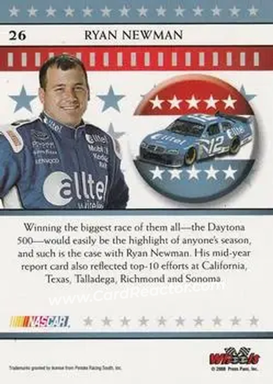 2008 Wheels American Thunder #26 - Ryan Newman - Penske Racing South - Back
