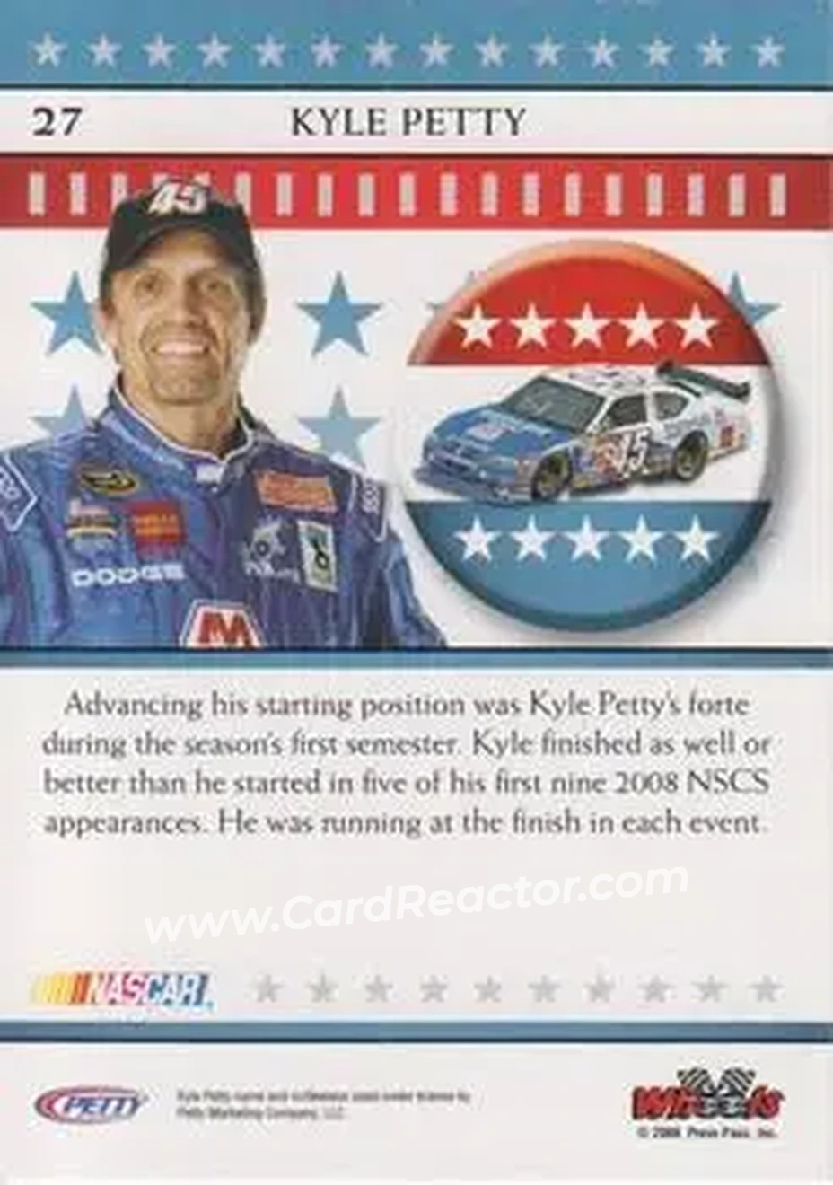 2008 Wheels American Thunder #27 - Kyle Petty - Petty Enterprises - Back