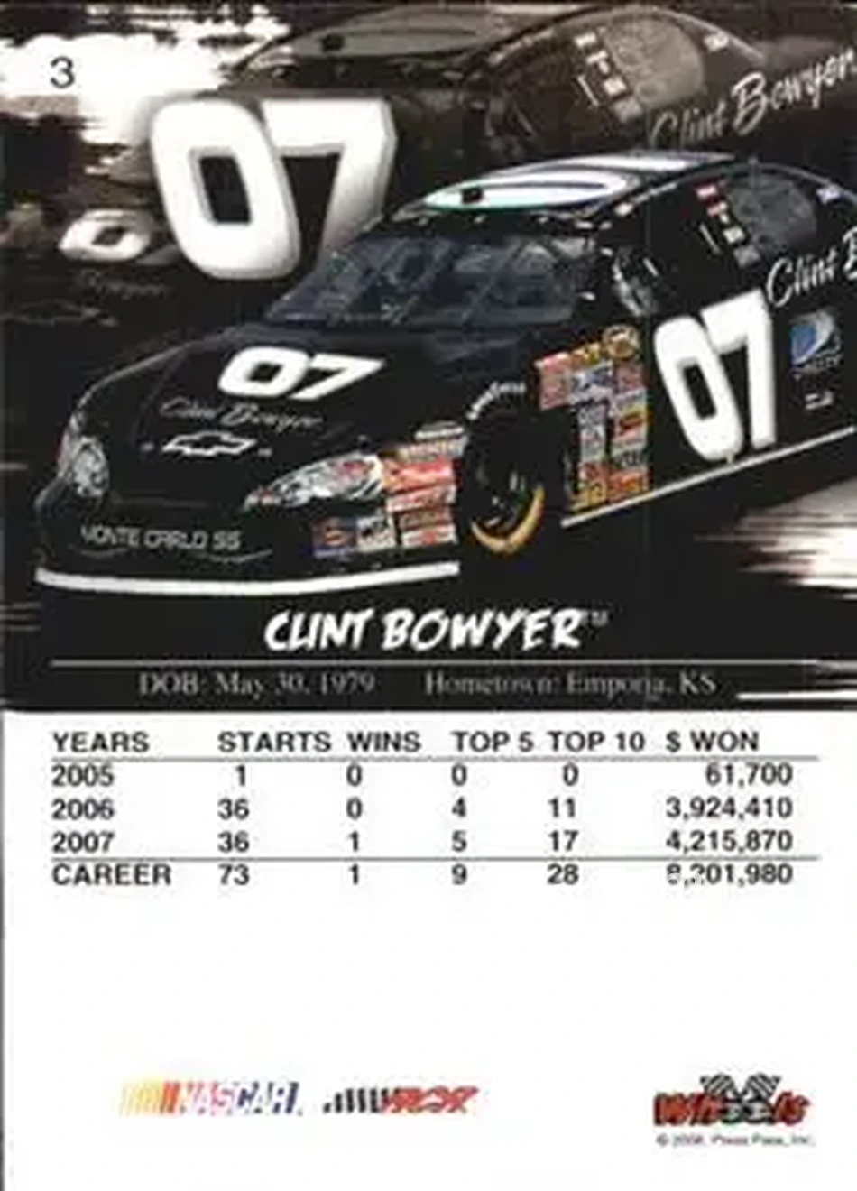 2008 Wheels High Gear #3 - Clint Bowyer - Richard Childress Racing - Back