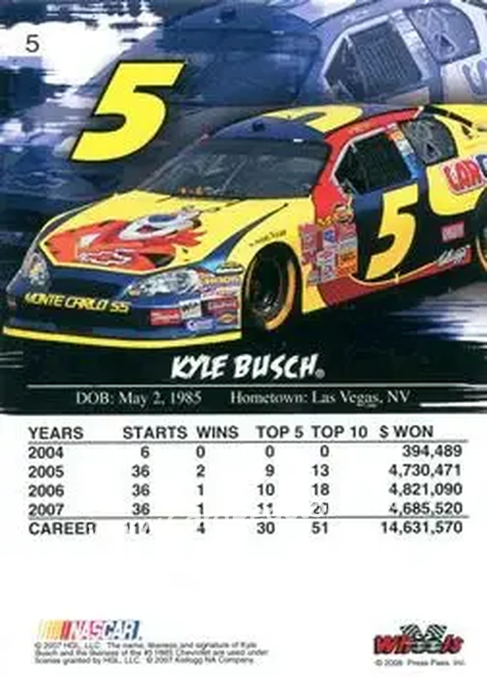 2008 Wheels High Gear #5 - Kyle Busch - Hendrick Motorsports - Back