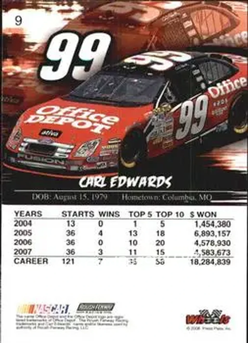 2008 Wheels High Gear #9 - Carl Edwards - Roush Fenway Racing - Back