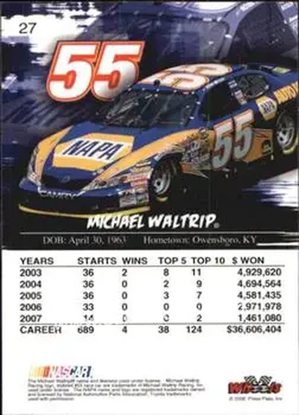 2008 Wheels High Gear #27 - Michael Waltrip - Michael Waltrip Racing - Back