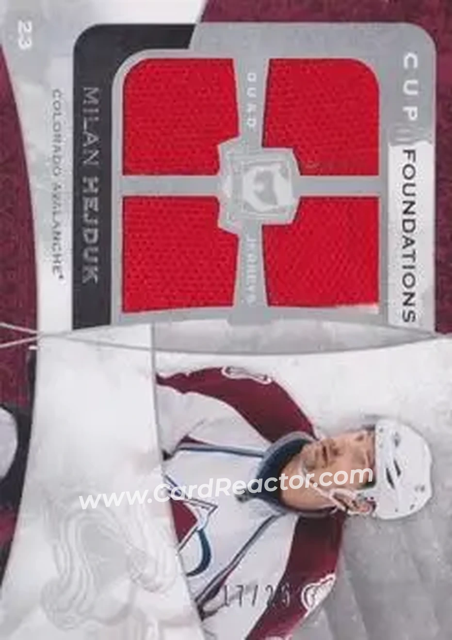 2008-09 Upper Deck The Cup - Cup Foundations Quad Jerseys #CF-MH - Milan Hejduk - Colorado Avalanche - Front 2008-09 Upper Deck The Cup - Cup Foundations Quad Jerseys #CF-MH - Milan Hejduk - Colorado Avalanche - Front