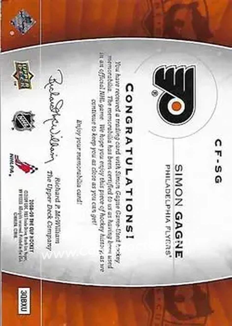 2008-09 Upper Deck The Cup - Cup Foundations Quad Jerseys #CF-SG - Simon Gagne - Philadelphia Flyers - Back