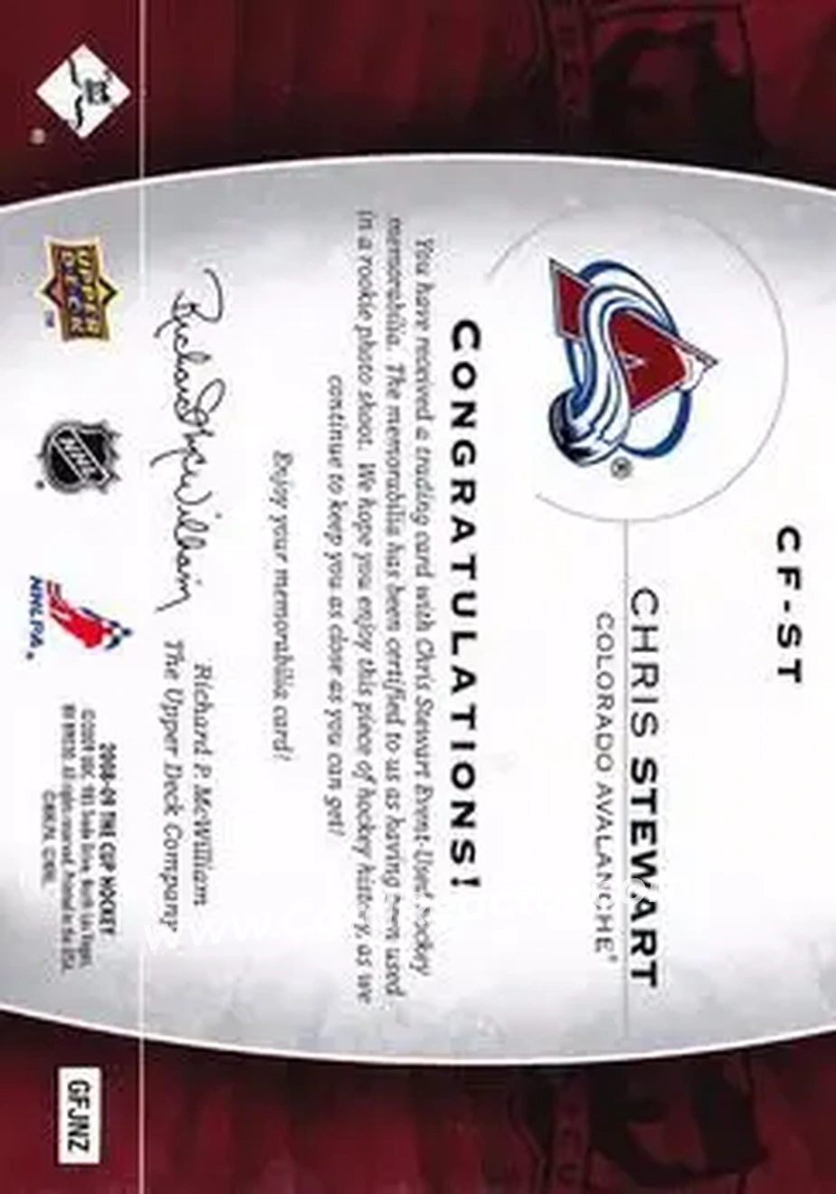 2008-09 Upper Deck The Cup - Cup Foundations Quad Jerseys #CF-ST - Chris Stewart - Colorado Avalanche - Back