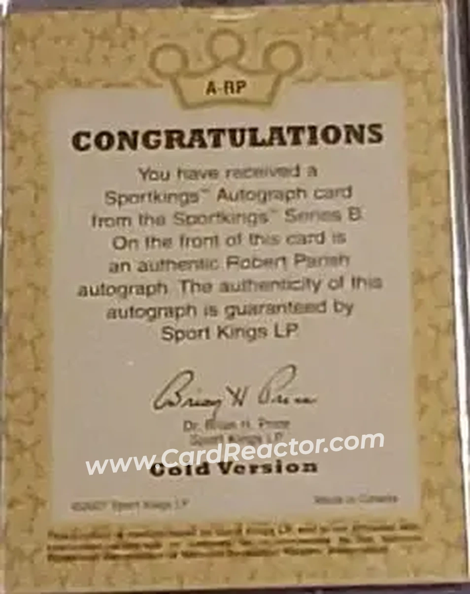 2008 Sportkings Series B - Autograph Gold #A-RP - Robert Parish - Back