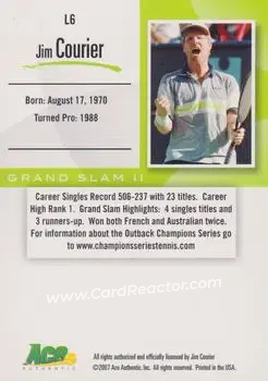 2008 Ace Authentic Grand Slam II #L6 - Jim Courier - Back