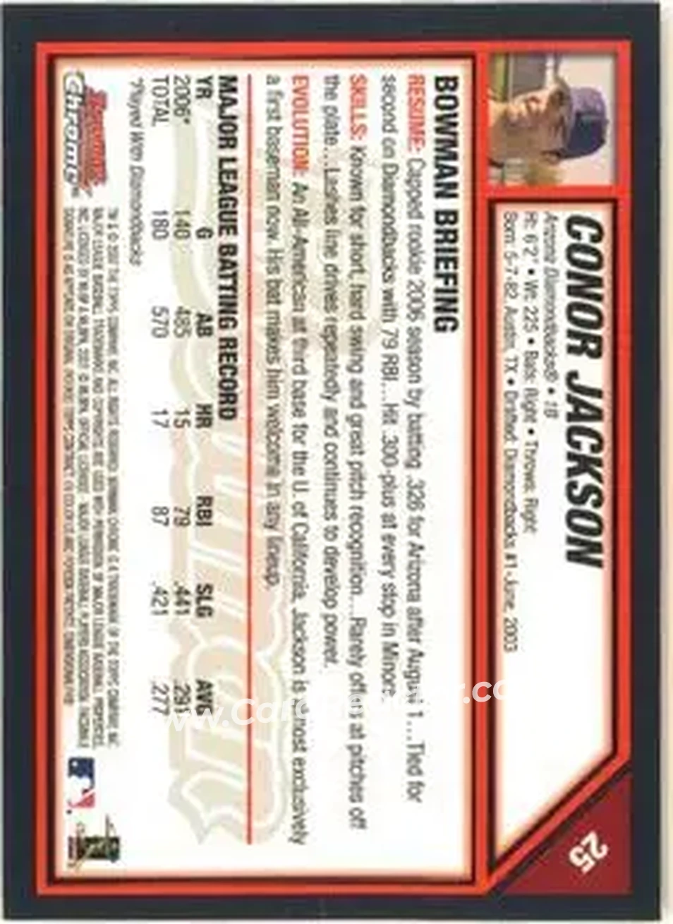2007 Bowman Chrome #25 - Conor Jackson - Arizona Diamondbacks - Back