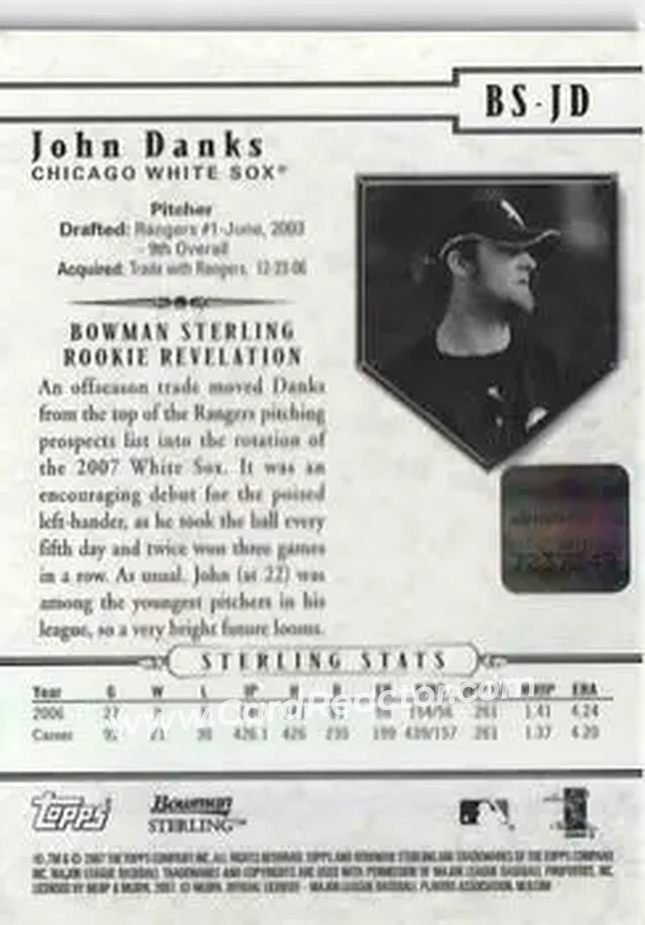 2007 Bowman Sterling #BS-JD - John Danks - Chicago White Sox - Back
